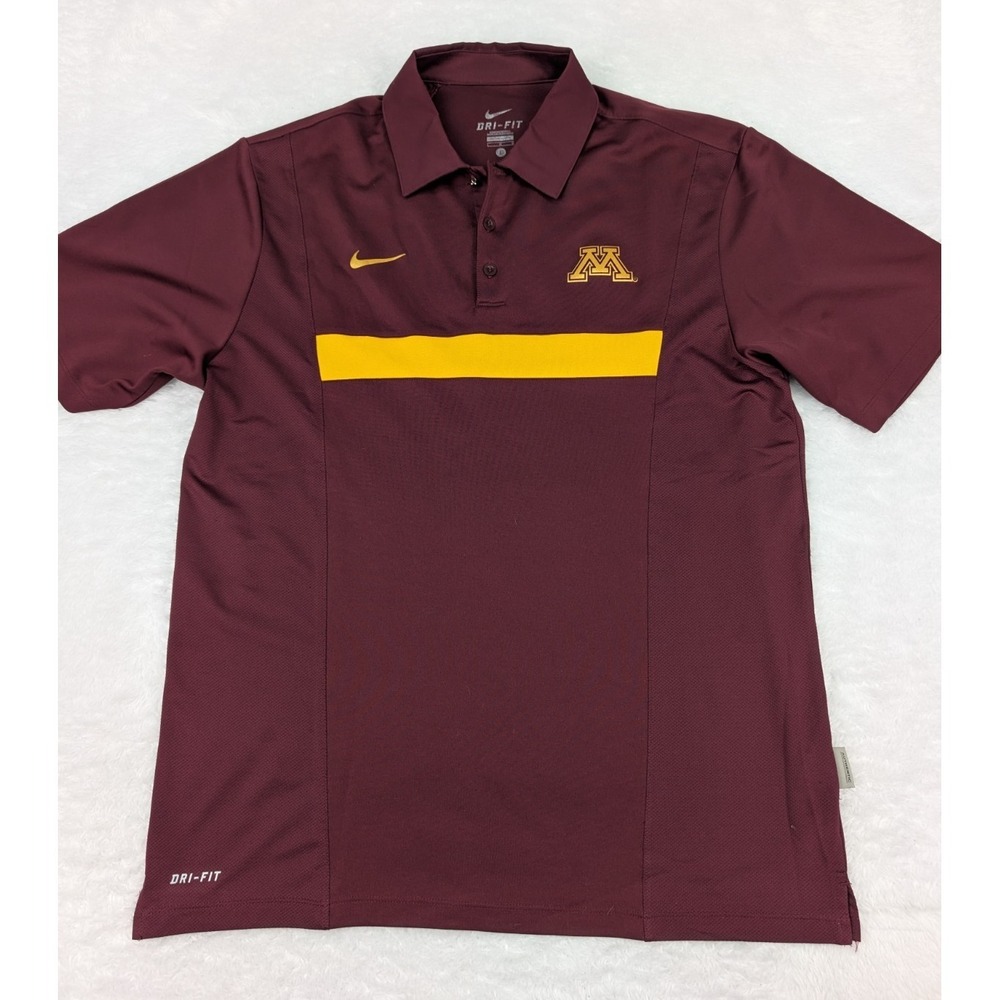 Nike Minnesota University Polo Shirt Men's L Maroon Dri Fit Golden Gophers